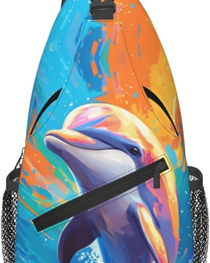 Animal Face Sling Bag Crossbody Bags Chest Bag Backpack for Travel Running and Hiking for Men Women Colorful Dolphin