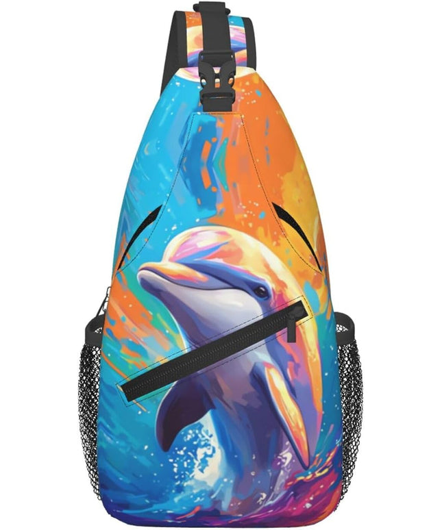 Animal Face Sling Bag Crossbody Bags Chest Bag Backpack for Travel Running and Hiking for Men Women Colorful Dolphin