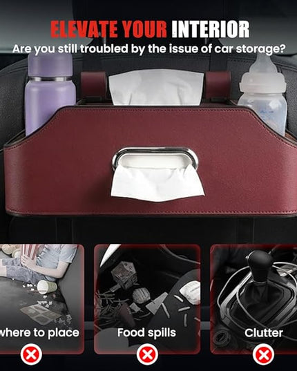 3-in-1 Car Backseat Organizer, 2026 Multifunctional Car Back Seat Storage Organize Box with Cup Holder Tissue Box, for Hold Phones, Snacks, Drinks, Handbags (Black)