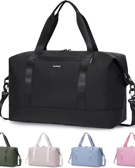 ECOHUB Travel Duffel Bag, Water Resistant Weekender Bag Carry On Bags for Women, Sport Gym Bags for Men, Hospital Bag for Labor and Delivery, Overnight Bag Luggage Bag with Trolley Sleeve, 30L Black