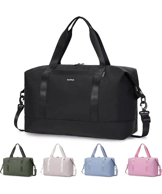 ECOHUB Travel Duffel Bag, Water Resistant Weekender Bag Carry On Bags for Women, Sport Gym Bags for Men, Hospital Bag for Labor and Delivery, Overnight Bag Luggage Bag with Trolley Sleeve, 30L Black