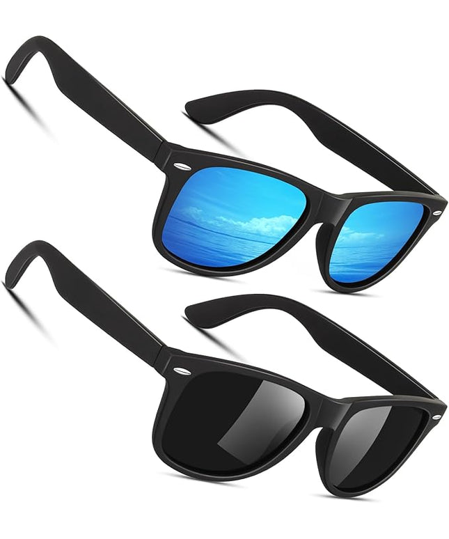 Sunier Polarized Sunglasses for Men and Women, Retro Square Matte Finish UV400 Protection Shades for Driving, Fishing