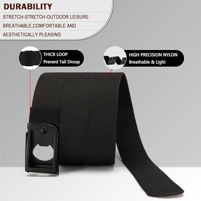 DOOPAI Stretch Canvas Belt for Men, Adjustable Elastic Holeless Web Belt for Casual, Golf, and Work, with Bottle Opener