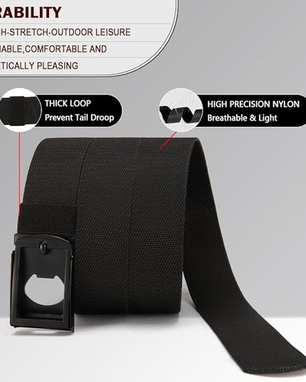 DOOPAI Stretch Canvas Belt for Men, Adjustable Elastic Holeless Web Belt for Casual, Golf, and Work, with Bottle Opener