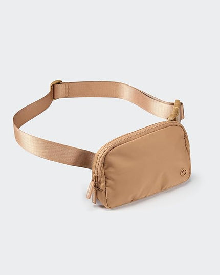 Pander Two Way Zipper Fanny Pack Nylon Everywhere Belt Bag for Women, Water Repellent Waist Packs, Crossbody Bags with Adjustable Strap (Caramel Brown).