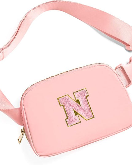 Gitus Belt Bag Fanny Pack Crossbody Bags with Initial Letter Patch Cute Stuff Birthday Gifts for Teenager Girls Trendy Preppy Stuff for Teen Girls Cool Stuff for Teens (Light Pink-N)