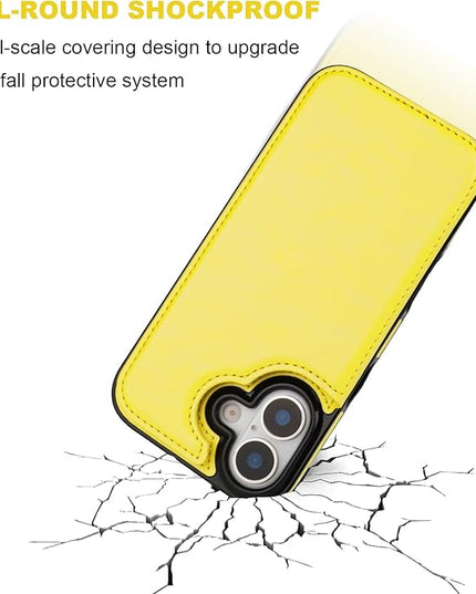 ONETOP Compatible with iPhone 17 Wallet Case with Card Holder, PU Leather Kickstand Card Slots Case, Double Magnetic Clasp and Durable Shockproof Cover 6.1 Inch (Yellow)