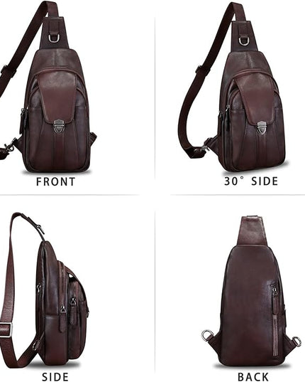 Genuine Leather Sling Bag for Women and Man Handmade Retro Hiking Crossbody Backpack Purse Chest Shoulder Daypack