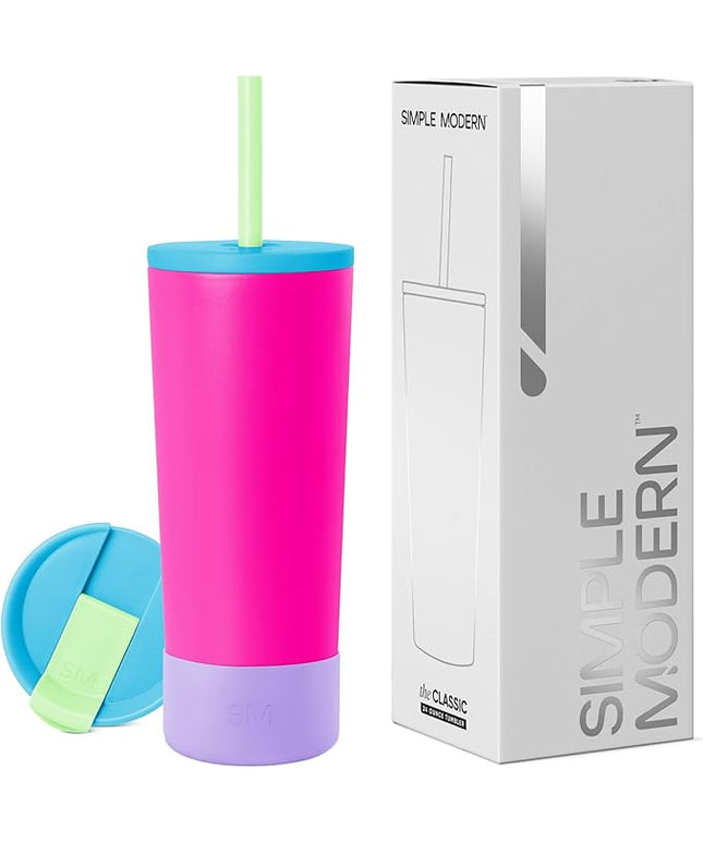 Simple Modern Insulated Tumbler with Lid, Straw, & Boot | Iced Coffee Cup Reusable Stainless Steel Water Bottle Travel Mug | Gifts for Women Men Her Him | Classic Collection | 24oz | 80s Mix
