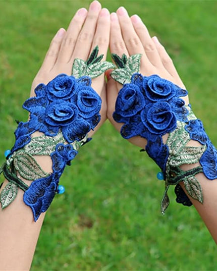 Specell Embroidered Flowers Lace Fingerless Gloves - for Bridal Wedding Cocktail Tea Party Evening Prom Costumes Cosplay