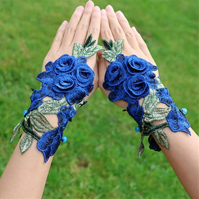 Specell Embroidered Flowers Lace Fingerless Gloves - for Bridal Wedding Cocktail Tea Party Evening Prom Costumes Cosplay