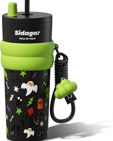 24 oz Tumbler with Lid and Straw, Insulated Coffee Mug Leak Proof, Portable Iced Travel Water Bottle, Reusable Thermal Coffee Cup, Gift for Women, Halloween