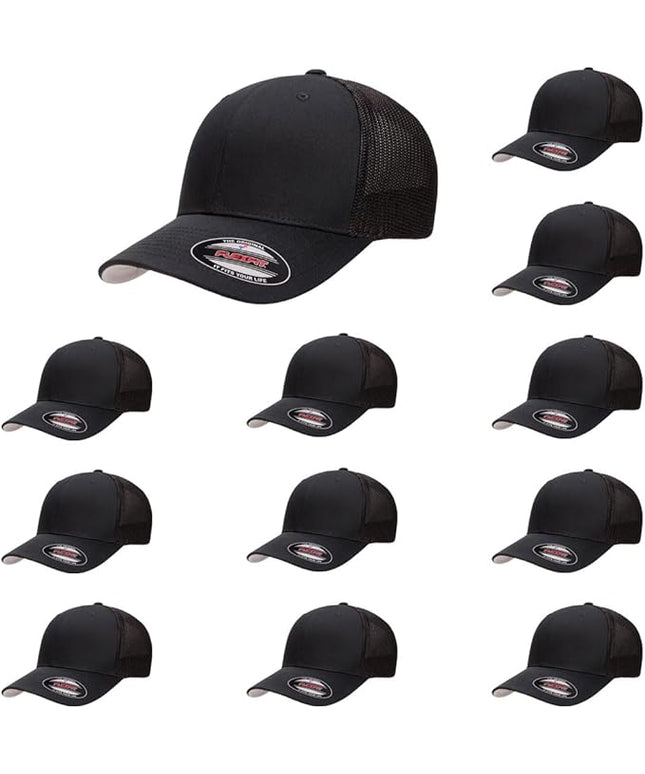 Flexfit 6511 Fitted Mid-Profile Stretchable Mesh Panels Trucker Cap | Bulk Pack Available
