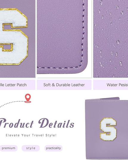Initial Passport Cover Holder and Luggage tag Set,PU Leather Passport Case Travel Suitcase Tag with Letter Patch, Personalized Travel Luggage Accessories Gifts for Women Grils Teenage Purple Letter Q