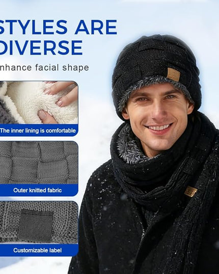 Beanie for Men and Women, Cuffed Knitted Fleece Lined Soft Warm Running Cycling Ski Hats Stocking Beanies Skull Cap