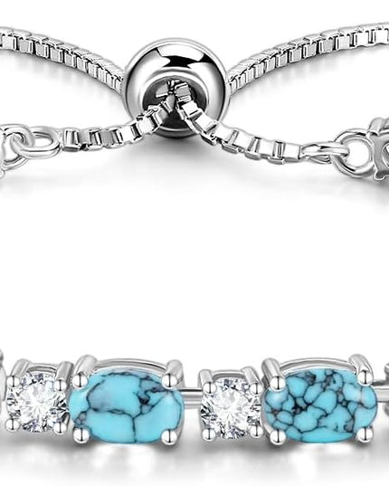 FANCIME Birthstone Tennis Bracelets Sterling Silver Bolo Tennis Bracelets Charm Fine Jewelry Birthday Gifts for Women Mom Wife Her