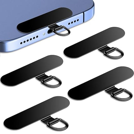 Phone Tether Tab for iPhone, 4 Pack Metal Lanyard Patch, Lanyard Strap Replacement Part for All Full Cellphone Cases (Black)