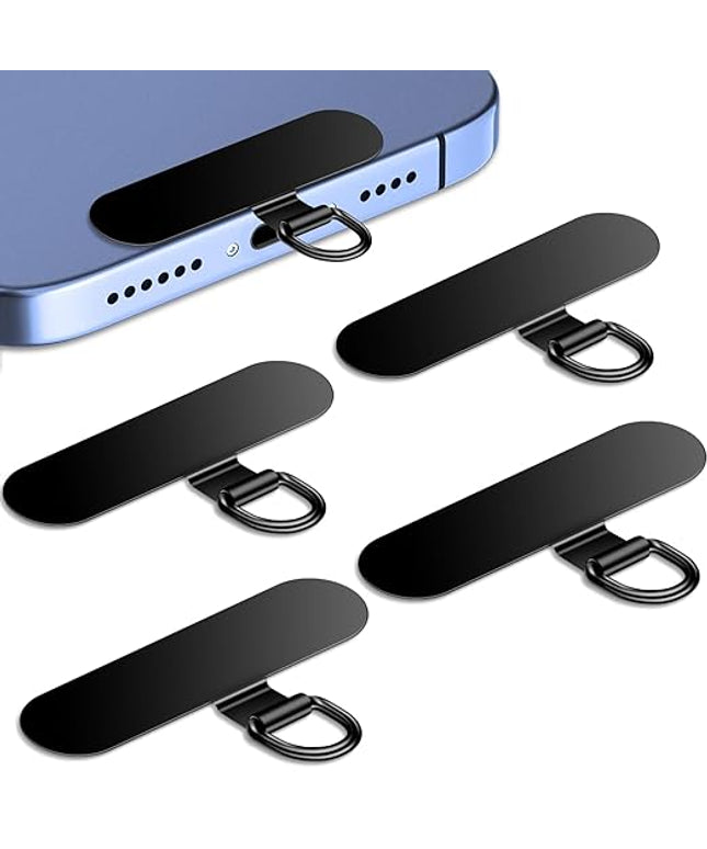 Phone Tether Tab for iPhone, 4 Pack Metal Lanyard Patch, Lanyard Strap Replacement Part for All Full Cellphone Cases (Black)