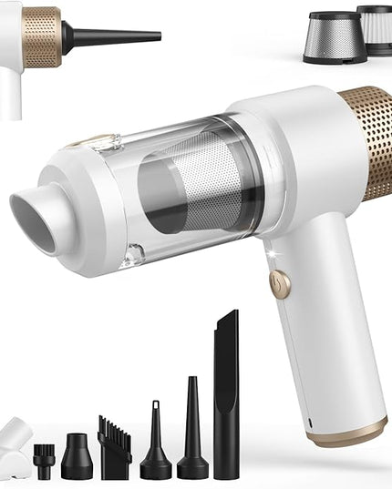 Car Vacuum Cleaner, 16000PA Mini Car Vacuum Cordless Powerful, 7 in 1 Portable Handheld Vacuum Cordless with LED Light, Dual Filters, One-Touch Empty for Pet Hair, Home, Office