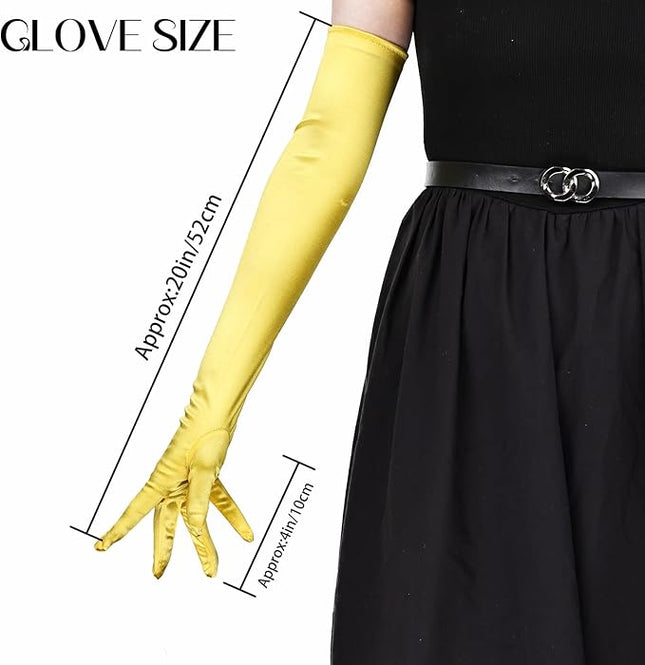 THARAHT Women Long Gloves with Satin Elbow Length for 1920s Opera Tea Party Costumes Bridal Evening Dress