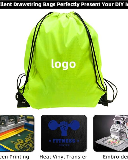 GoodtoU Drawstring Backpacks, Bulk Nylon Backpack Cinch Sack Drawstring Gym Bag for Sport, Traveling, Team (20Pcs, Fluorescent Green)