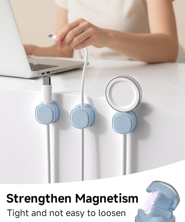 Magnetic Cable Clips, Adjustable Cord Holder Management, Adhesive Wire Keeper Organizer for Home Office Desk Phone PC Car Wall Desktop Nightstand Appliance (9-PCS Blue)