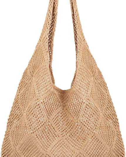 COOKOOKY Crochet Beach Tote bag Summer Beach Bag for Women Aesthetic Mesh Tote Bag Hippie Bag Knit Bag
