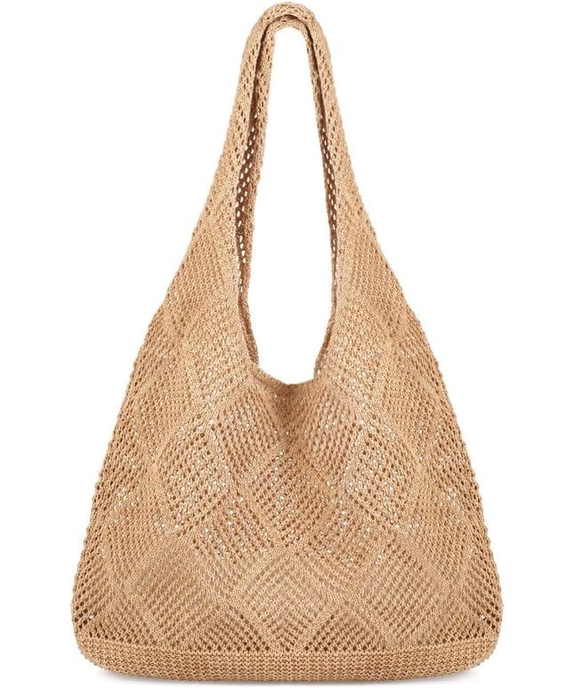 COOKOOKY Crochet Beach Tote bag Summer Beach Bag for Women Aesthetic Mesh Tote Bag Hippie Bag Knit Bag