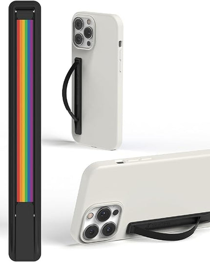 SleekStrip SleekGrip-Essential Ultra Thin Phone Grip Stand,Slim Metal Finger Loop Ring Hand Holder Strap Cell Phone Grips for iPhone 16 Pro Max,17 Air,Android,Case Back - Jet Black + Rainbow Pride 2PK