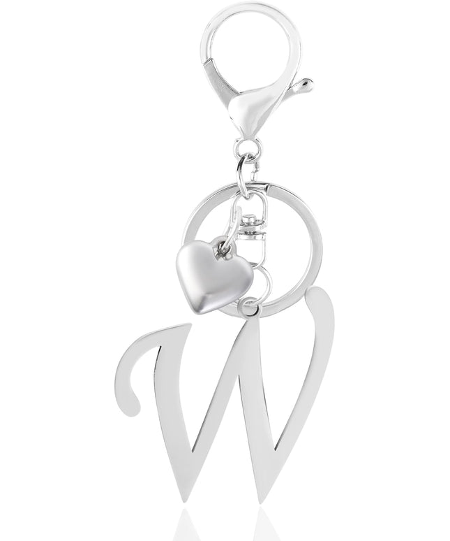 A-Z Heart Initial Letter Keychain, Stainless Steel Alphabet Charm for Handbags, Gift for Women and Girls