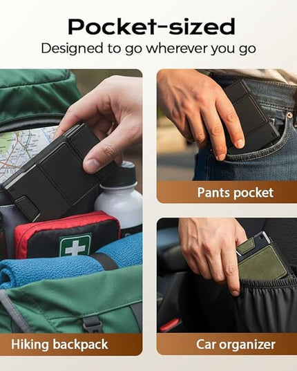 Slim Wallet for Men - Minimalist Compact Wallet and 25+ Card Holder, RFID Protected Front Pocket Wallets for Men with Integrated Elastic, Pocket Fashion Credit Card Holder (Black)