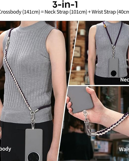 Besnfoto Phone Lanyard Crossbody Phone Strap 3-IN-1 Neck and Wrist strap for Cell Phone 360°Universal Metal Buckles and Tabs