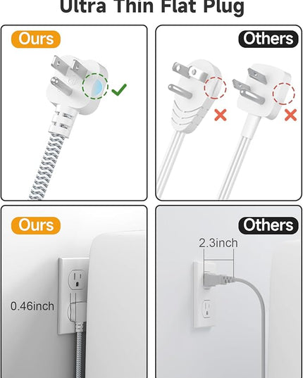 Short Extension Cord 2 Foot- 6 USB(3 USB C) Travel Power Strip with 24W USB Charging Station and 3 Outlets, 2ft Small Flat Plug Extension Cord Surge Protector for Travel Home College Dorm 13A