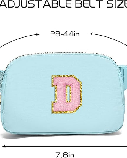 Gitus Gifts for 7 8 9 10 11 Year Old Girls Belt Bag Fanny Pack Crossbody Bags with Initial Letter Patch Birthday Gifts for Daughter Sister Friends Teen girls (Icing Blue-D)