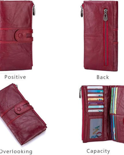 myfriday Women's RFID Blocking Genuine Leather Wallet, Bifold Long Clutch Wallet Money Clips Ladies Card Holder Purse