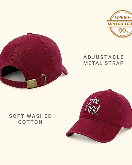 CHOK.LIDS Be Kind Trendy Womens Baseball Cap Unisex Fashion Cotton Polo Style Fun Inspirational Saying Seasonal Headwear