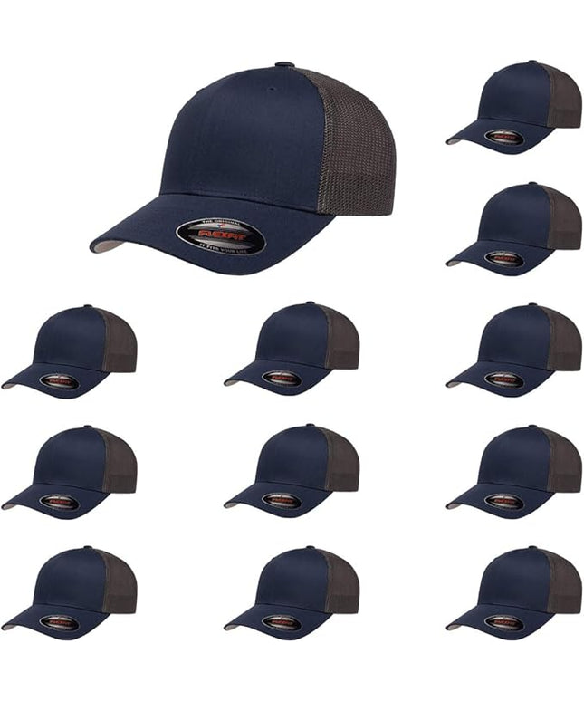 Flexfit 6511 Fitted Mid-Profile Stretchable Mesh Panels Trucker Cap | Bulk Pack Available