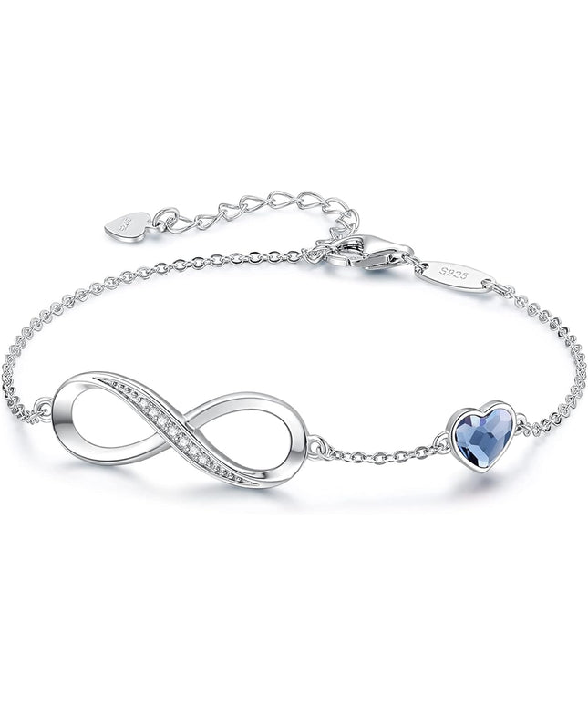 CDE Valentine's Day Gift Infinity Heart Birthstone Charm Link Bracelet for Women 925 Sterling Silver Adjustable Mother's Day Christmas Day Gift Anniversary Birthday Jewelry for Wife Girlfriend Her