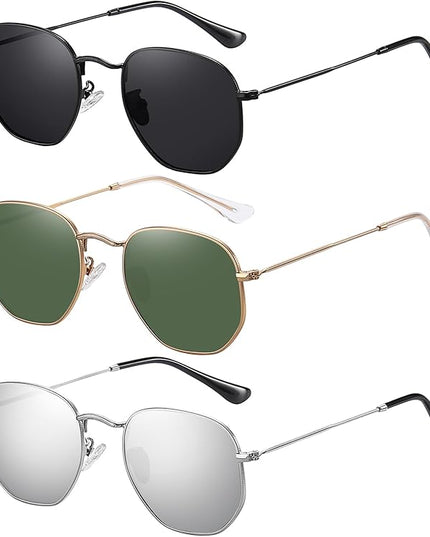 MEETSUN Polarized Hexagon Sunglasses for Women Men Polygon Square Sun Glasses UV400 Protection Metal Frame