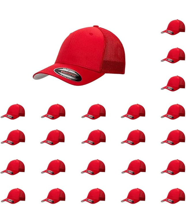 Flexfit 6511 Fitted Mid-Profile Stretchable Mesh Panels Trucker Cap | Bulk Pack Available