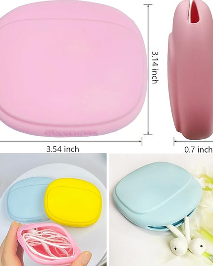 Silicone Headphone Organizer - Data Cable Storage Case - Mini Key Box - Portable Wired Headset Storage Bag (Yellow-Pink-Blue-3PCS)
