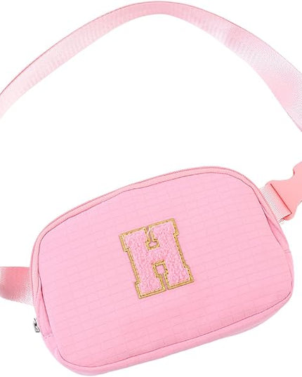 Glratn Initial Letter Fanny Pack for Girls,Patch Belt Bag,Toddler Crossbody Bags，Gifts for 3 4 5 6 7 8 9 10 11 12 Year Old Teens Kids,Christmas Graduation Gifts for Teen Girls.(Pink-H)