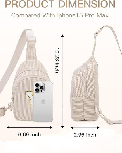 Viverte Small Corduroy Sling Bag Initial Crossbody Bag Fanny Pack for Girls Personalized Birthday Gifts for Teen Girls Gifts
