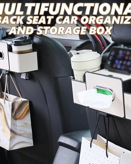 Car Organizers and Storage Box,3-in-1 Car Backseat Organizer,Multifunctional Car Seat Back Storage Box,Car Breeze Organizer with Cup Holder,Tissue Box&Hooks,Keep Your Ride Clean Organized (Orange)