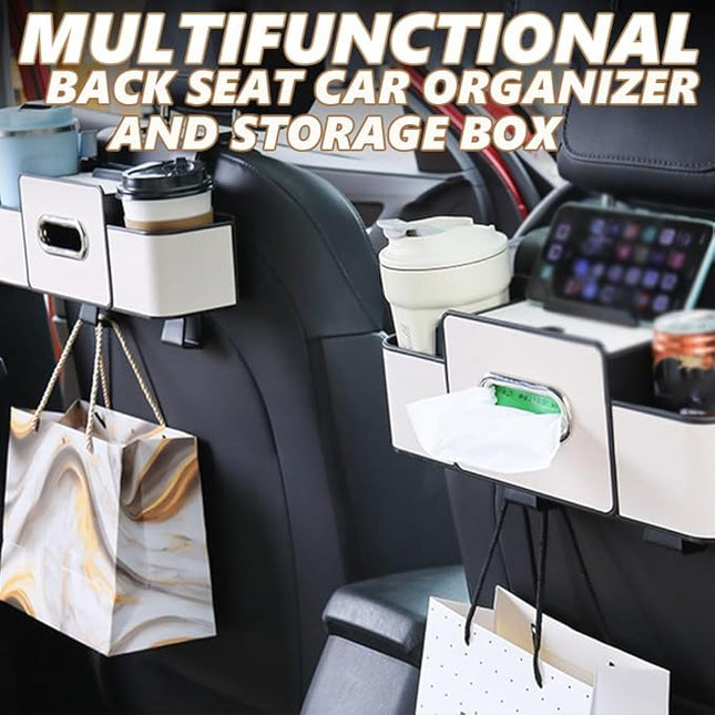 Car Organizers and Storage Box,3-in-1 Car Backseat Organizer,Multifunctional Car Seat Back Storage Box,Car Breeze Organizer with Cup Holder,Tissue Box&Hooks,Keep Your Ride Clean Organized (Black)