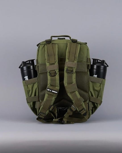 WOLFpak 35L Athletic Gym Backpack - Durable 1000D Waterproof Oxford Material with MOLLE Webbing, Laptop Pocket & Dual Cup Holders, Durable Fitness/Travel/Military Daypack (OD Green)
