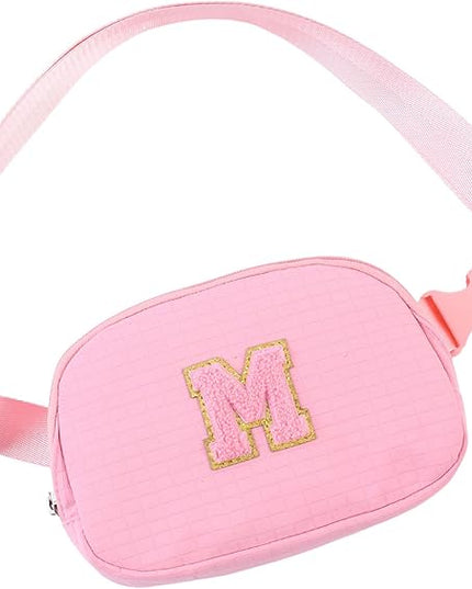 Glratn Initial Letter Fanny Pack for Girls,Patch Belt Bag,Toddler Crossbody Bags，Gifts for 3 4 5 6 7 8 9 10 11 12 Year Old Teens Kids,Christmas Graduation Gifts for Teen Girls.(Pink-M)