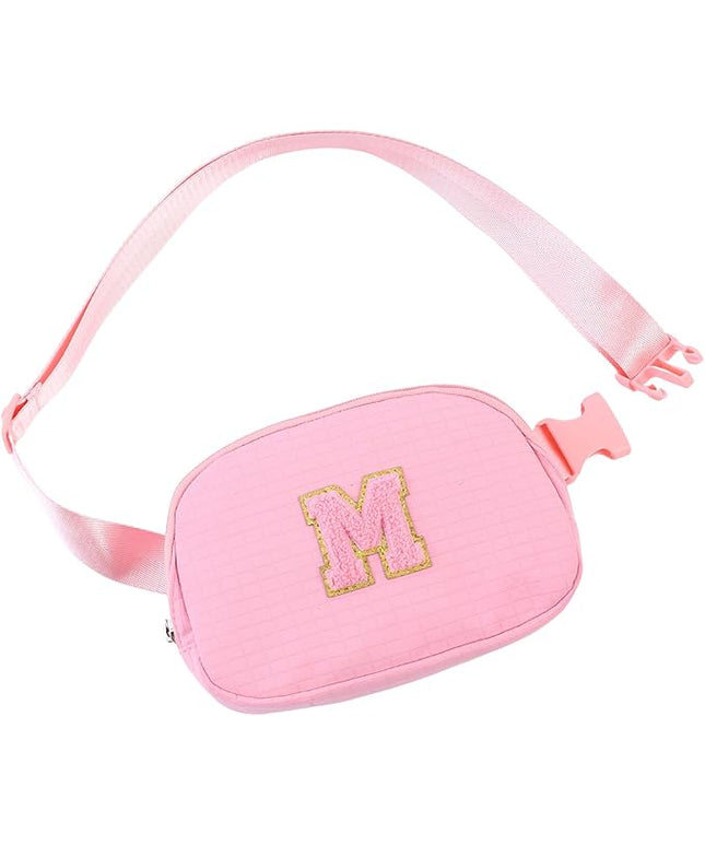 Glratn Initial Letter Fanny Pack for Girls,Patch Belt Bag,Toddler Crossbody Bags，Gifts for 3 4 5 6 7 8 9 10 11 12 Year Old Teens Kids,Christmas Graduation Gifts for Teen Girls.(Pink-M)