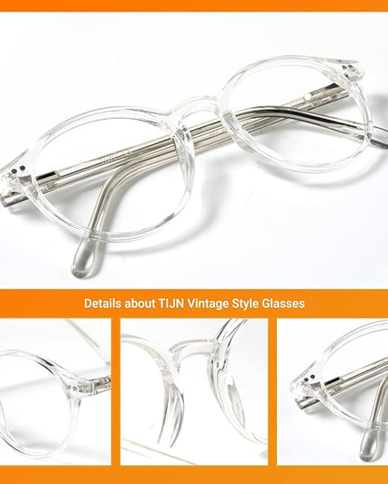 TIJN Blue Light Blocking Glasses Men Women Vintage Thick Round Rim Frame Eyeglasses
