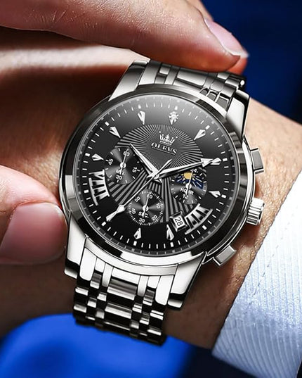 OLEVS Men's Luxury Watch Waterproof Luminous Easy Read Chronograph Watches Full Gold/White Dail/Black Face with Calendar Wristwatch